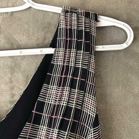 Club Monaco Cross Back Dress Size 4 Plaid V Neck Flowy Side Zip Special Occasion - Picture 5 of 15